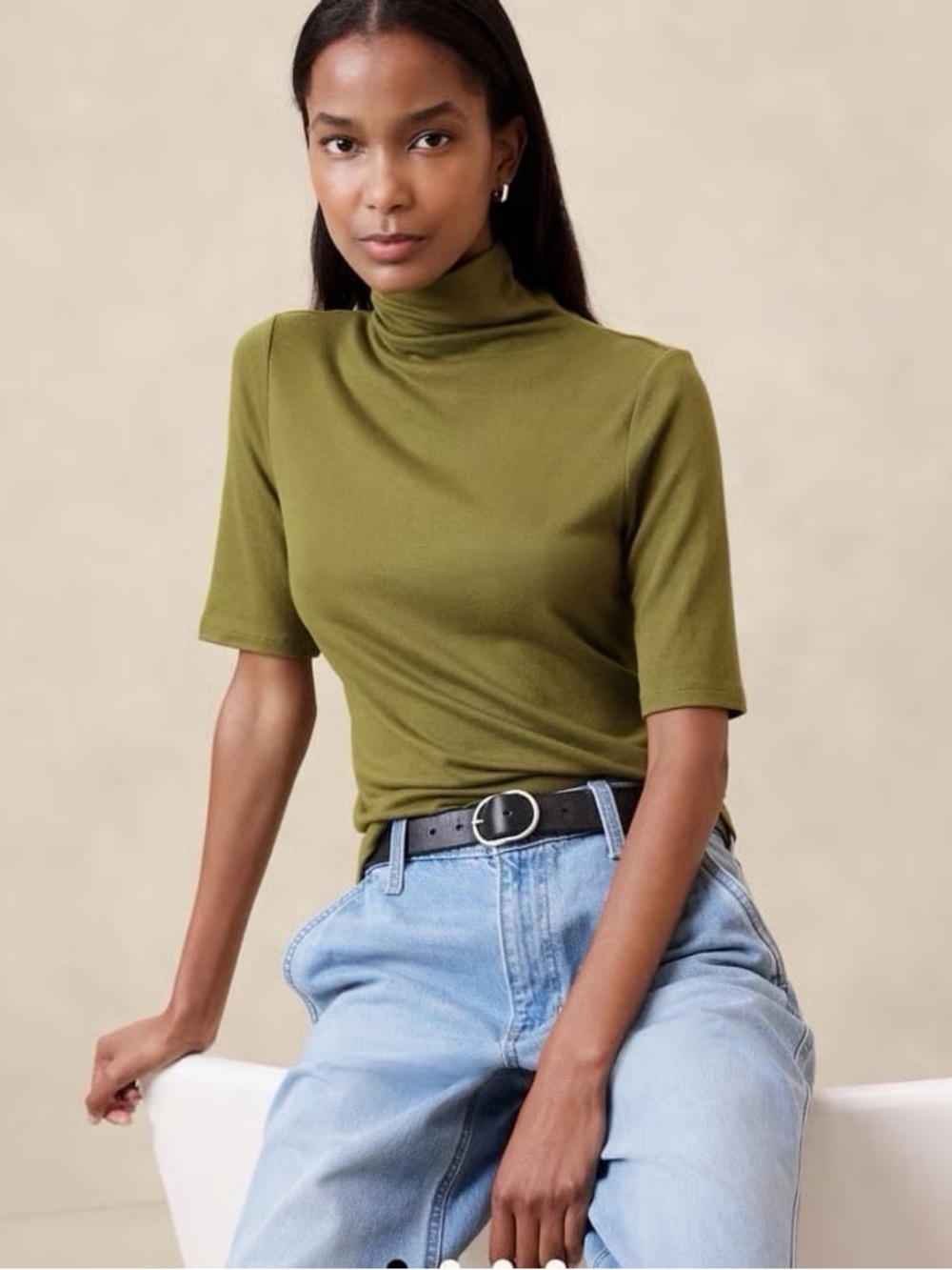 Banana Republic Olive Green Short-Sleeve Turtleneck